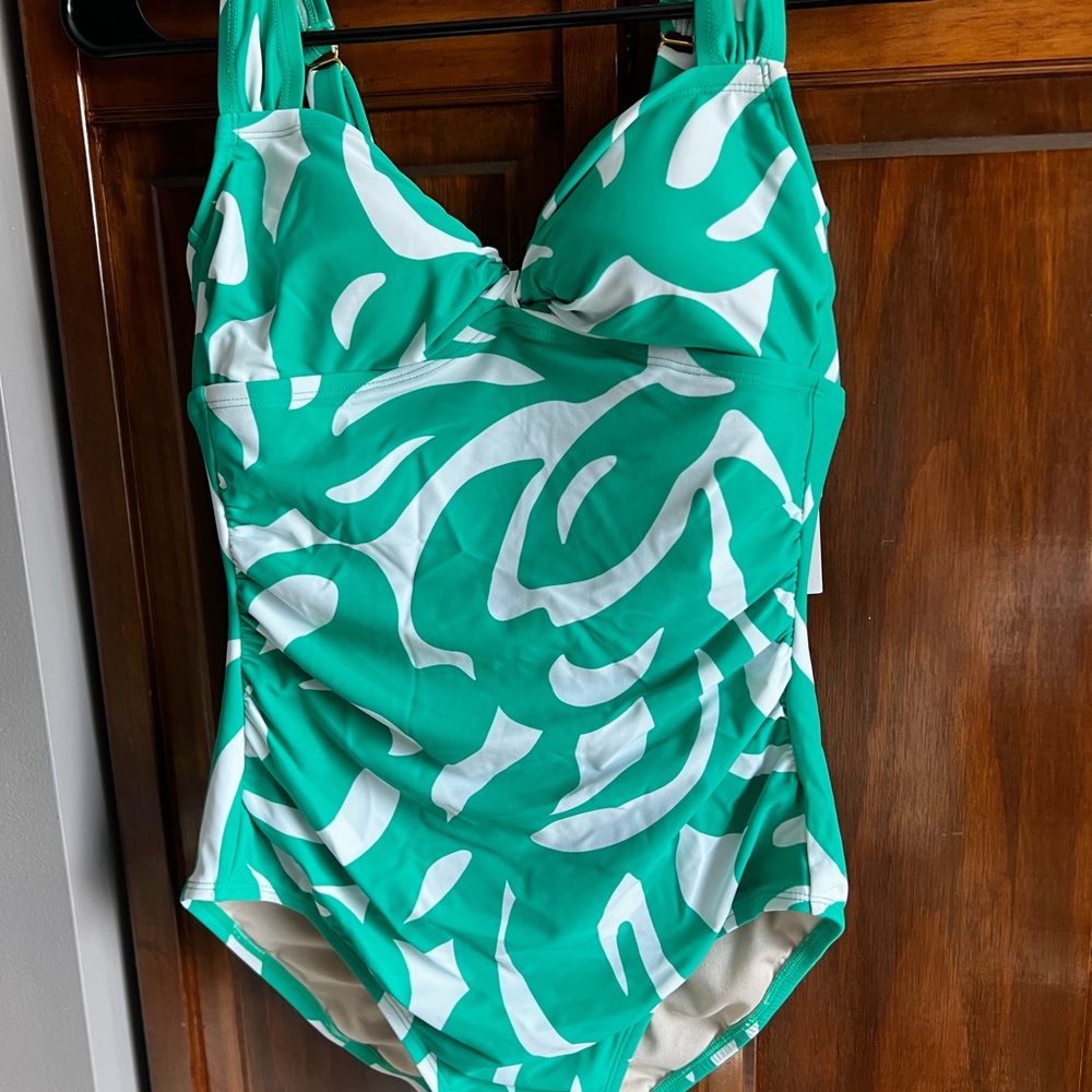 Green and White One Piece Swimsuit